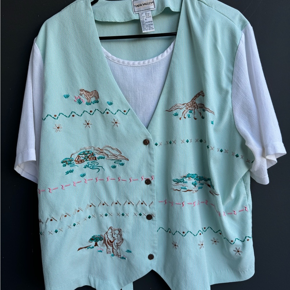 Napa Valley Mint Green Embroidered Safari Vest